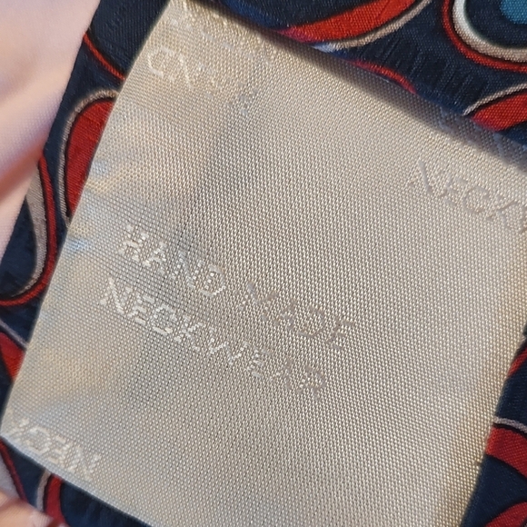 Tom James Vintage Retro Geometric Patterned Tie in Blue and Orange 4" - Picture 3 of 3